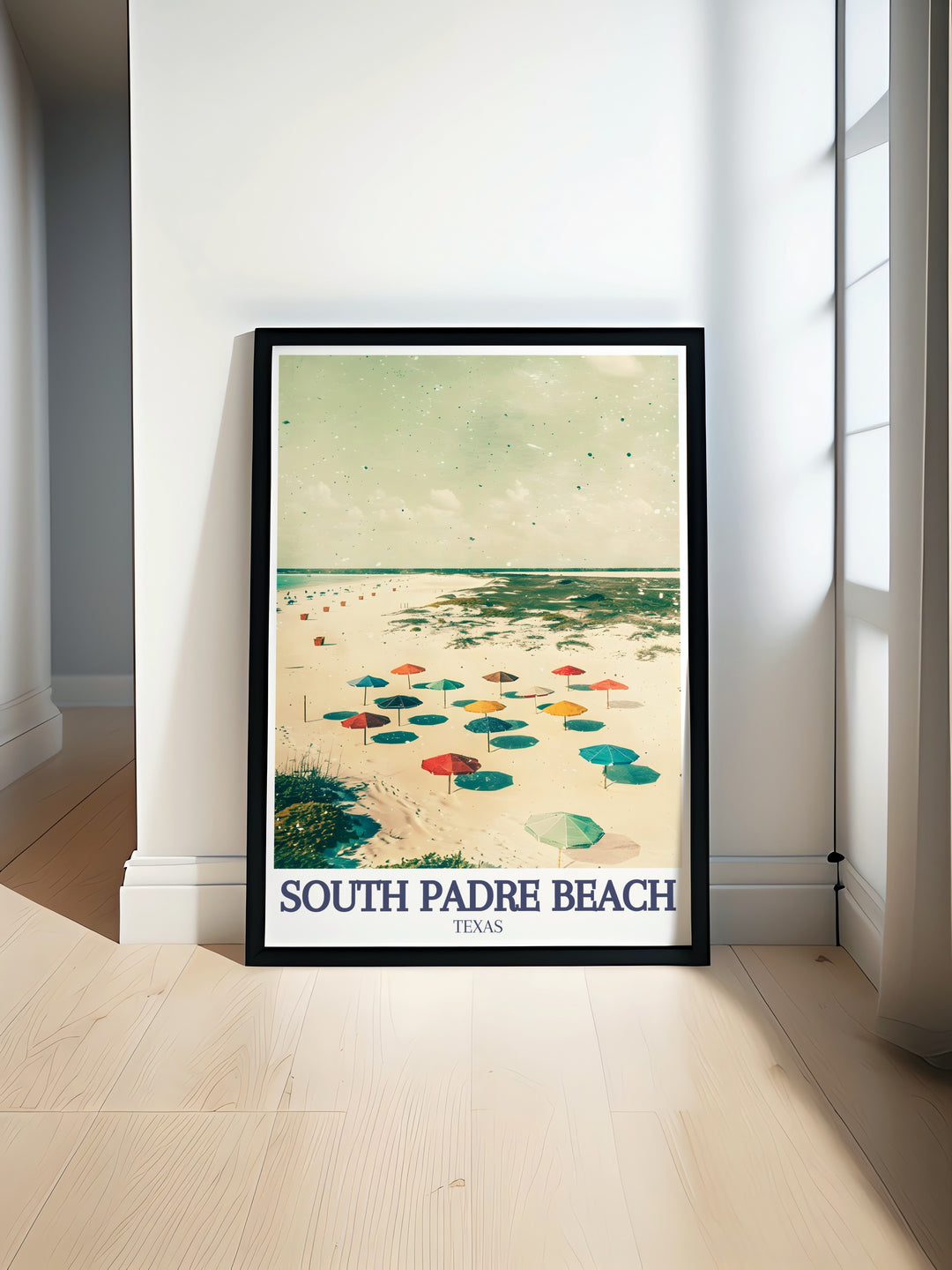 This detailed travel print of South Padre Beach and Isla Blanca captures the serene beauty of the Texas coastline. With vibrant colors and intricate details, this wall art adds a touch of coastal elegance to any space, making it a perfect addition to your home decor or as a gift for beach lovers.