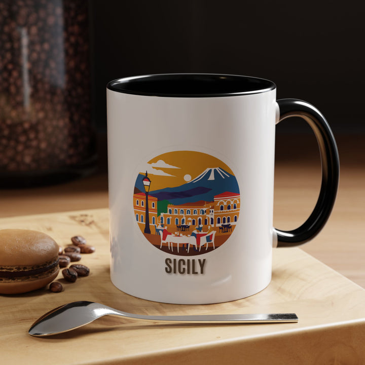 This Sicily mug combines practical function with artistic beauty, displaying intricate artwork of the islands vibrant culture. Made from high-quality ceramic, dishwasher and microwave safe, suitable for everyday use or as a special keepsake for those who love Sicilys allure.