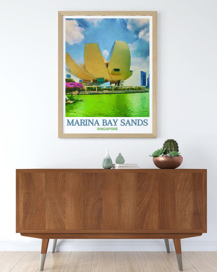 Marina Bay Sands Framed Art depicting the luxurious and cutting edge design of Singapores most famous hotel and casino, framed beautifully to enhance any modern living space. This piece is a must have for fans of contemporary architecture.