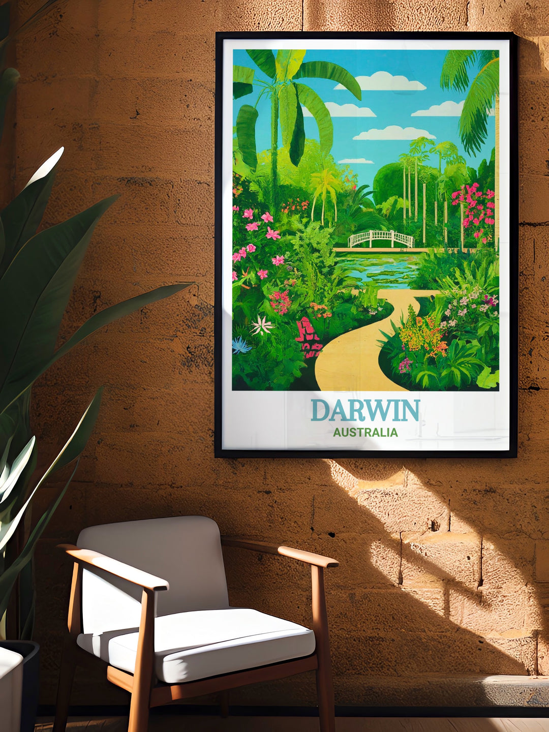 Darwin art print of the George Brown Darwin Botanic Gardens, capturing the tropical beauty of this Australian landmark. This Australia travel poster is perfect for anyone who loves nature and wants to add a touch of the tropics to their living space.