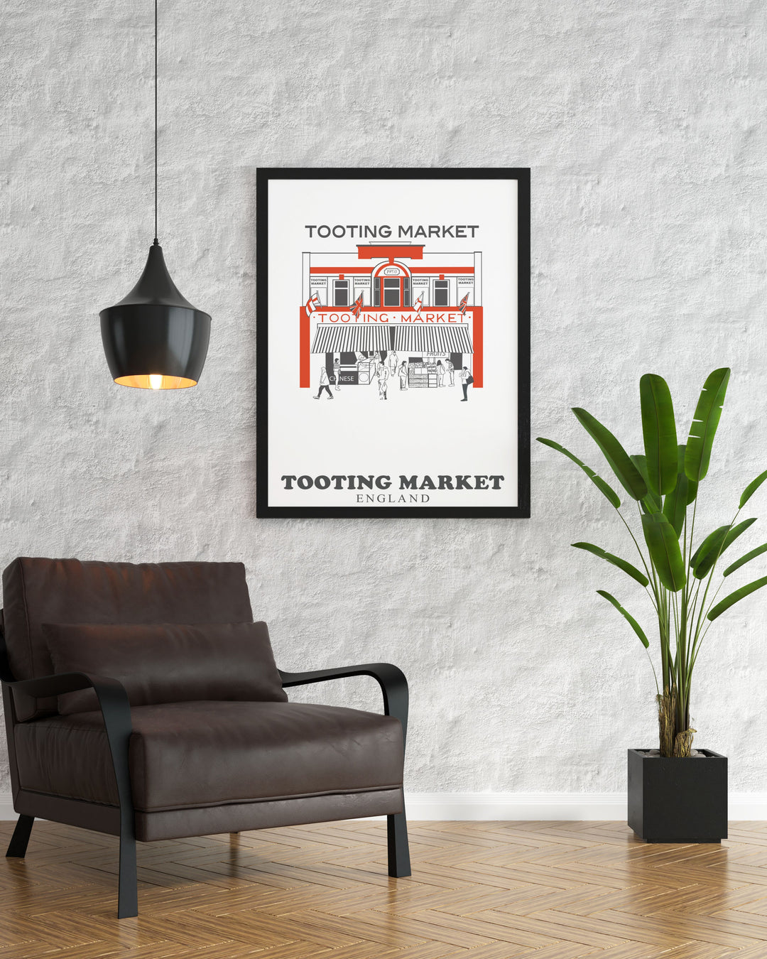 Beautifully crafted Tooting Market Print ideal for lovers of London architecture and South London artwork capturing the bustling atmosphere of the London food market