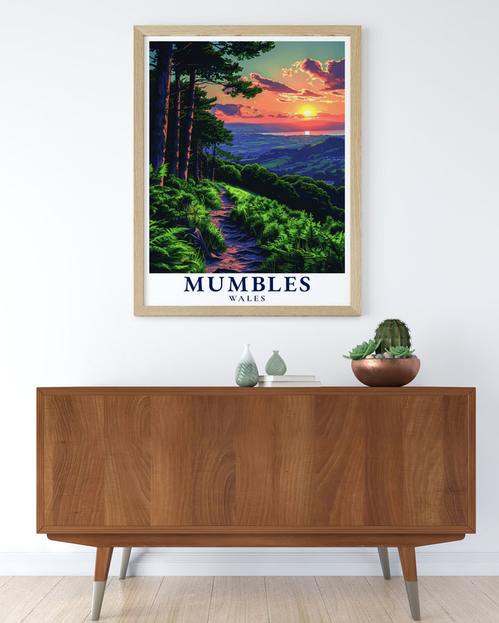 Bring the charm of Mumbles Hills Nature Reserve into your home with this exquisite framed print depicting the serene greenery and picturesque views perfect for any room