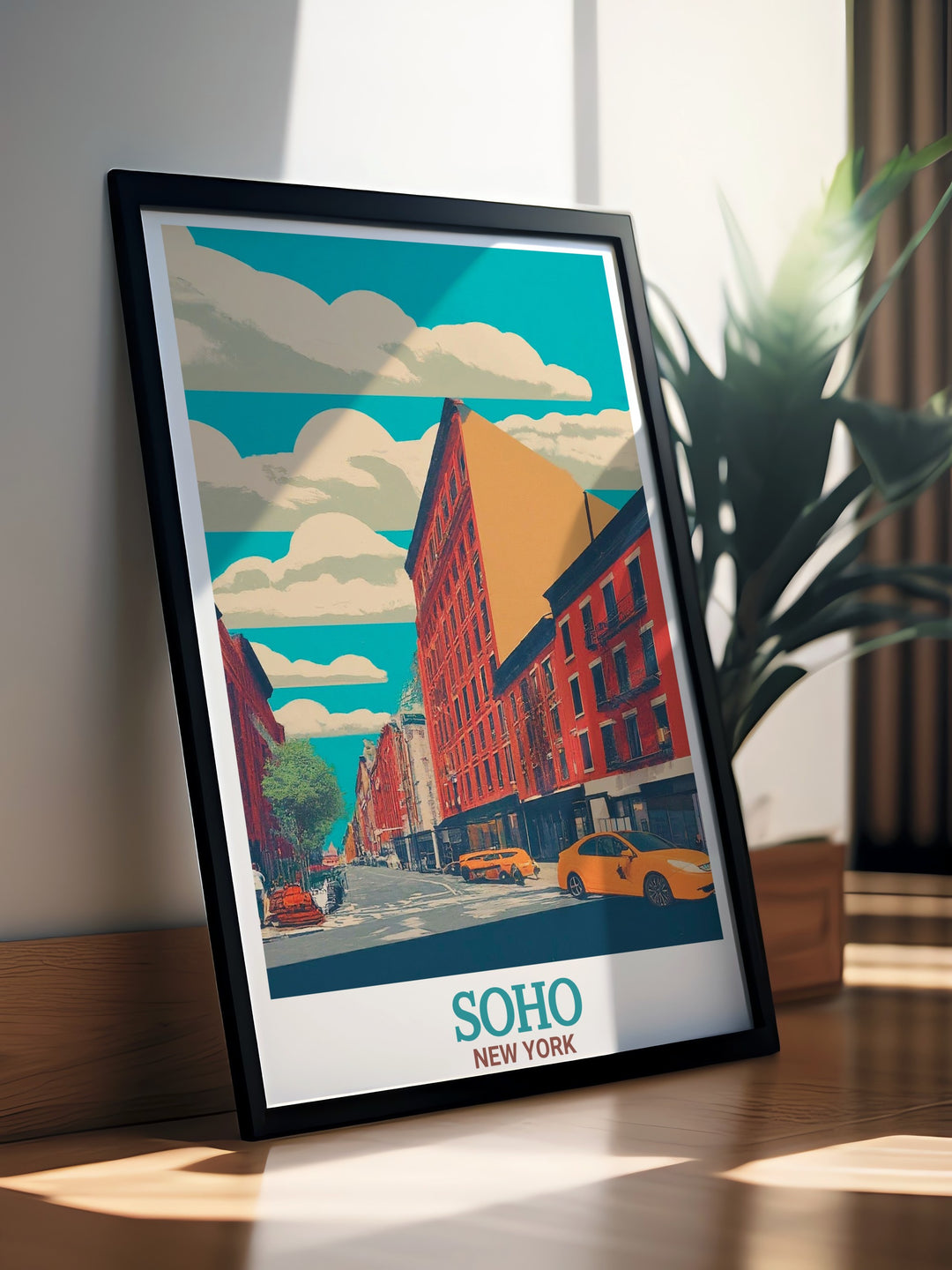 Our retro travel poster of Spring Street in Soho and the London Palladium Theatre highlights the beauty and history of Londons famous West End district. Perfect for architecture and theatre enthusiasts, this artwork brings the elegance and cultural significance of these landmarks into your space.