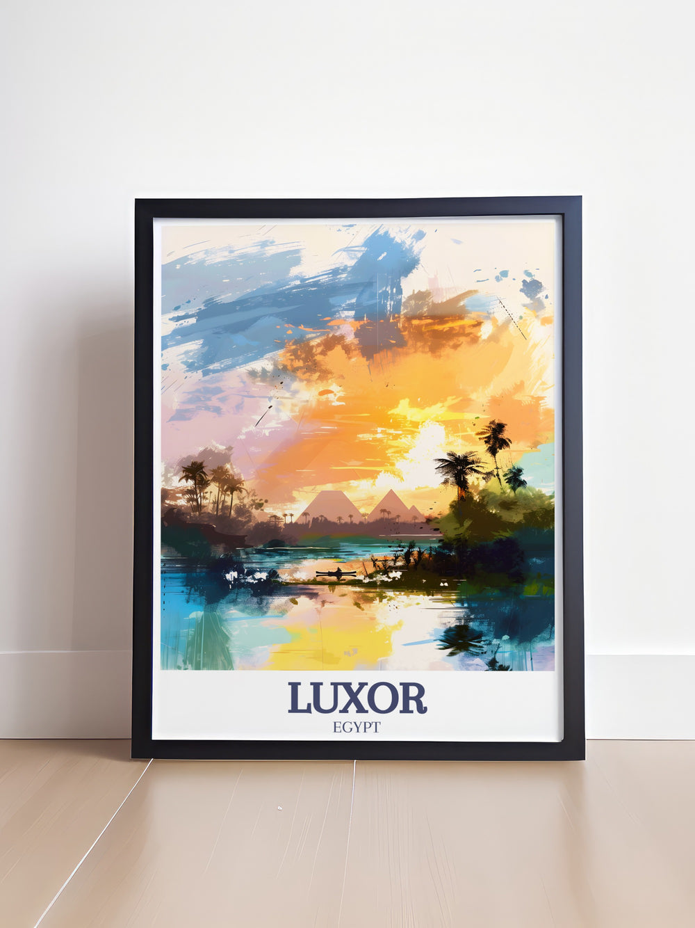 Luxor wall art featuring the Pyramids of Giza and Nile River an ideal gift for lovers of Egypt art perfect for adding a touch of sophistication and history to any room or office space elevate your decor with this beautiful Egypt travel print