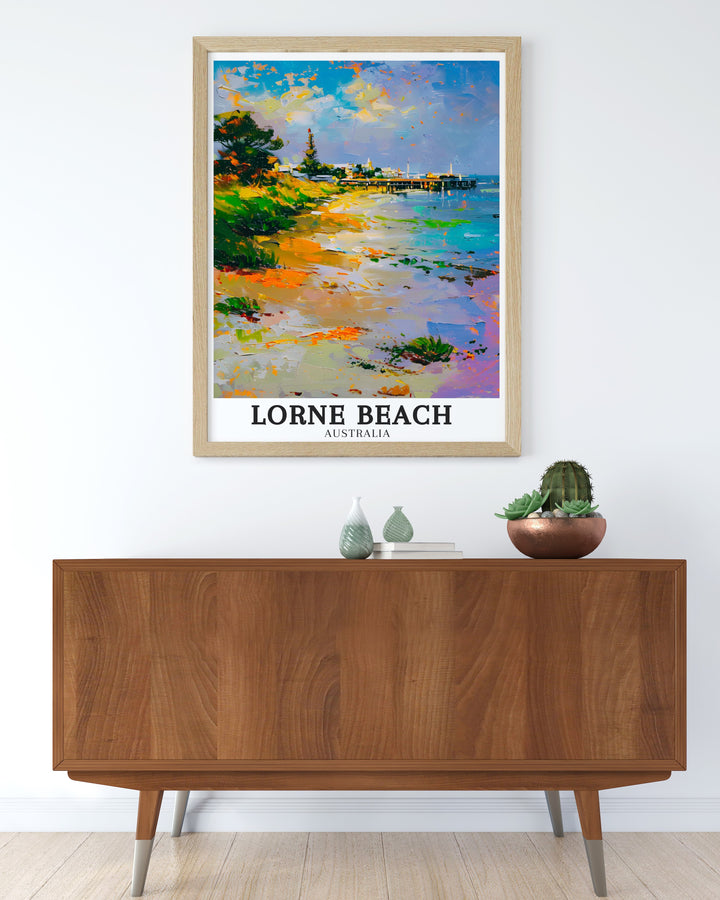 Bring the beauty of Lorne Beach into your home with Lorne Pier Great Ocean Road Framed Prints perfect for Australia travel art and wall decor these stunning prints showcase the picturesque landscape of the Great Ocean Road and the iconic Lorne Pier