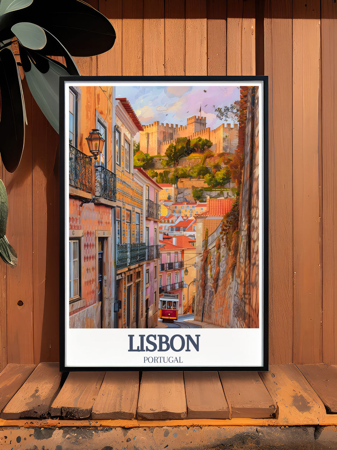 Alfama District and Sao Jorge Castle Modern prints capture the breathtaking views of Lisbons historic district and its famous castle A perfect Portugal Art Gift or decor piece for lovers of travel and culture