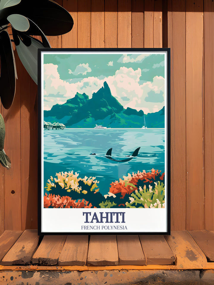 Add elegance to your home with this Tahiti wall art featuring the lush landscapes of Bora Bora and Moorea The vibrant colors and detailed design make this print a standout piece for modern decor and an excellent choice for personalized gifts