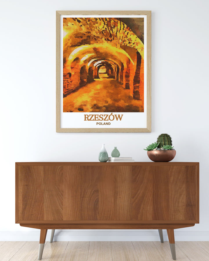 Discover the hidden beauty of Rzeszow with this modern art print featuring the Underground Tourist Route a sophisticated piece that brings the allure of Polish history into your living space perfect for art lovers and history enthusiasts.