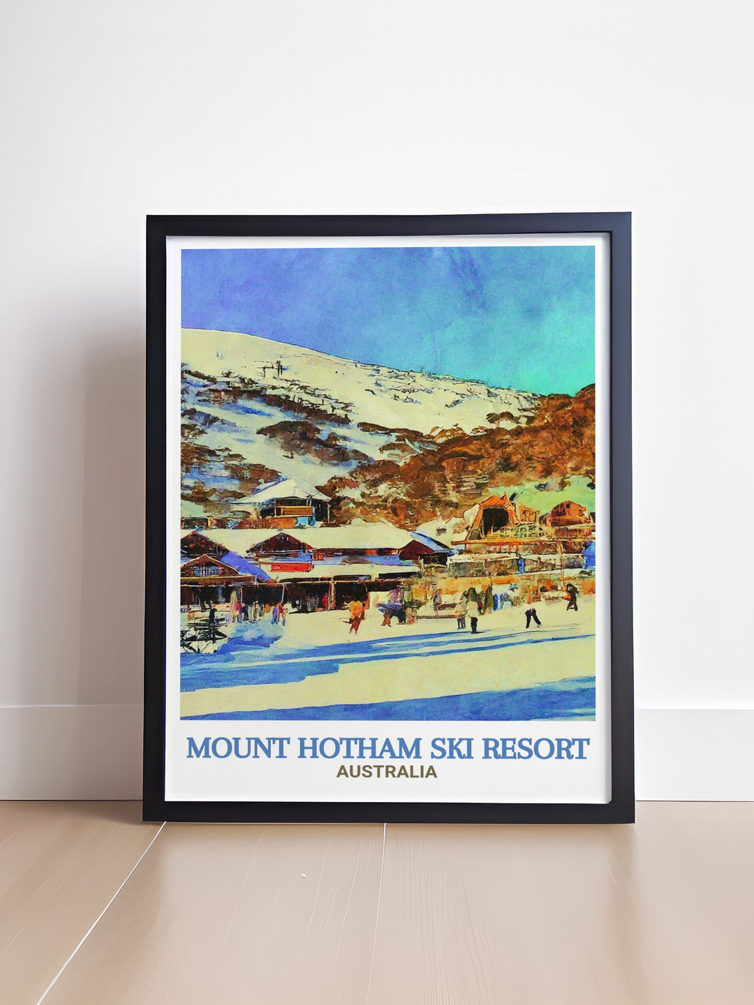 Capturing the essence of Australias alpine adventure, this Mount Hotham poster print showcases the beauty of snow covered landscapes and the picturesque Hotham Alpine Village. Its perfect for any winter sports lover.