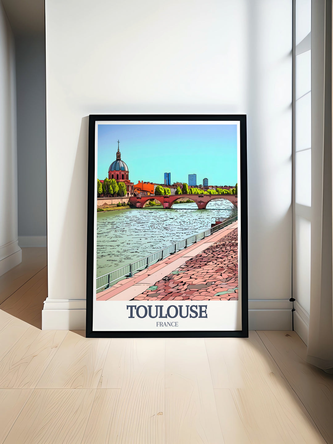 Featuring the Dome Grave and the Garonne River, this travel print beautifully portrays the elegance of Toulouse, making it a perfect addition to any home. This framed art captures the charm of Frances iconic landmarks and natural beauty.