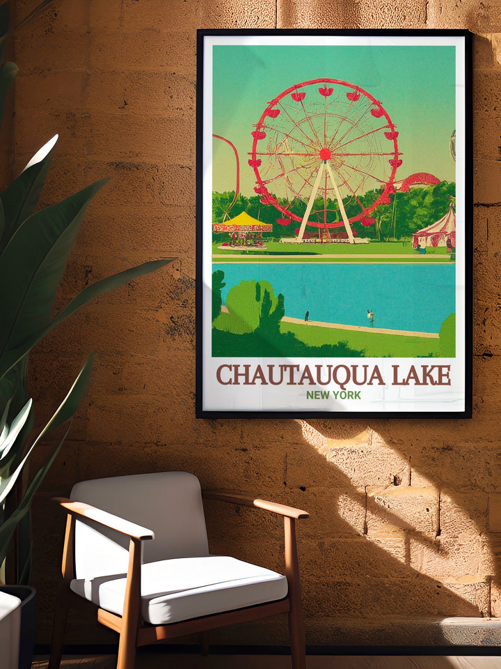 Discover the timeless appeal of Midway State Park with this detailed canvas art, showcasing the parks historic rides and stunning location along Chautauqua Lake. A perfect addition to your home decor.