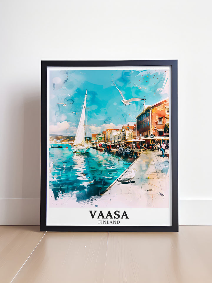 Vaasas connection to the Baltic Sea is beautifully depicted in this detailed canvas art. Featuring Varsa Harbour, this piece is a must have for anyone who appreciates Finlands coastal beauty and wants to add a touch of tranquility to their home decor.