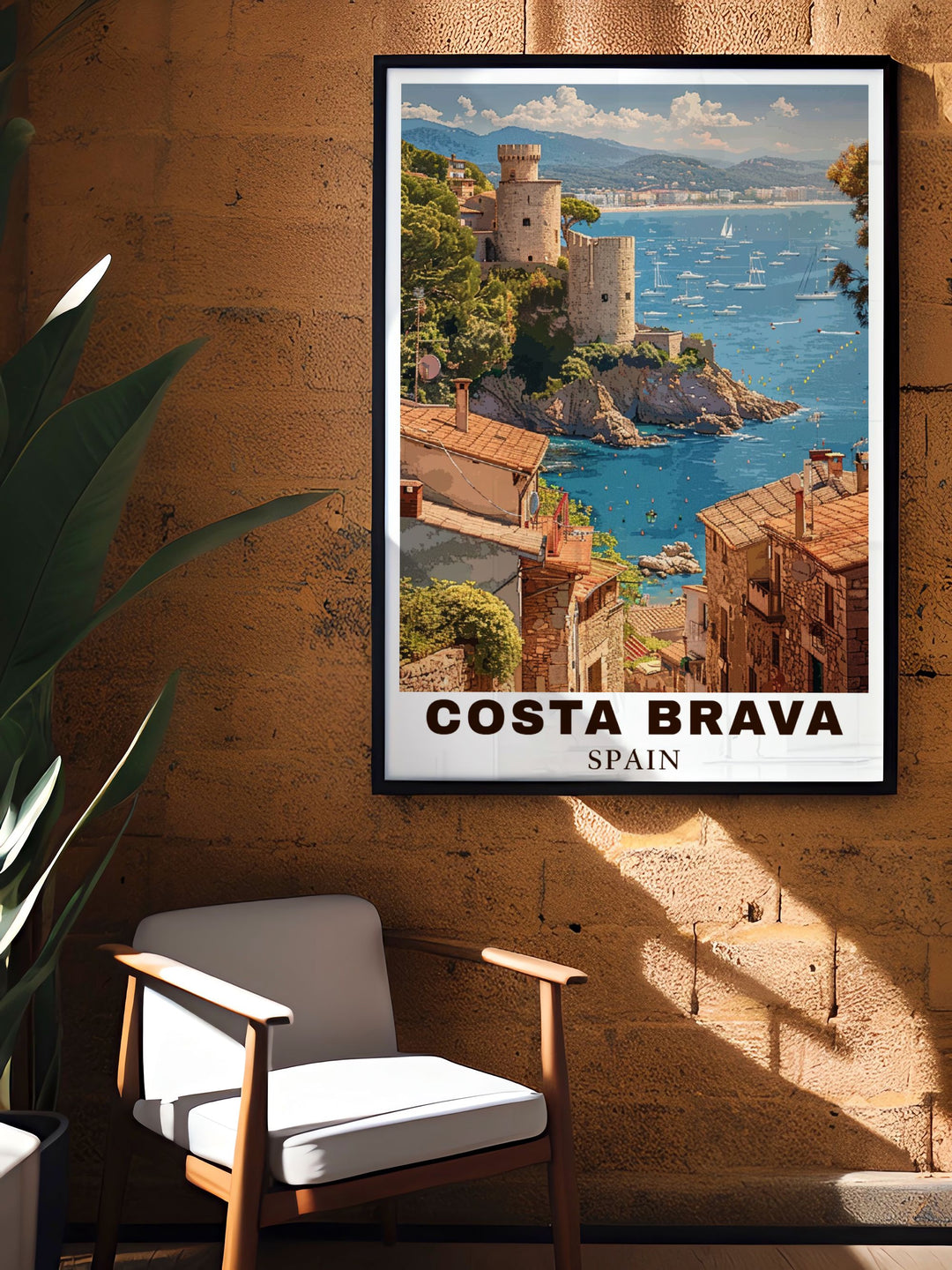 A captivating travel print of Costa Brava, featuring the iconic Tossa de Mar. This Spain wall art is perfect for celebrating the Mediterranean beauty of Spains coastal towns and makes a thoughtful gift for friends or family.