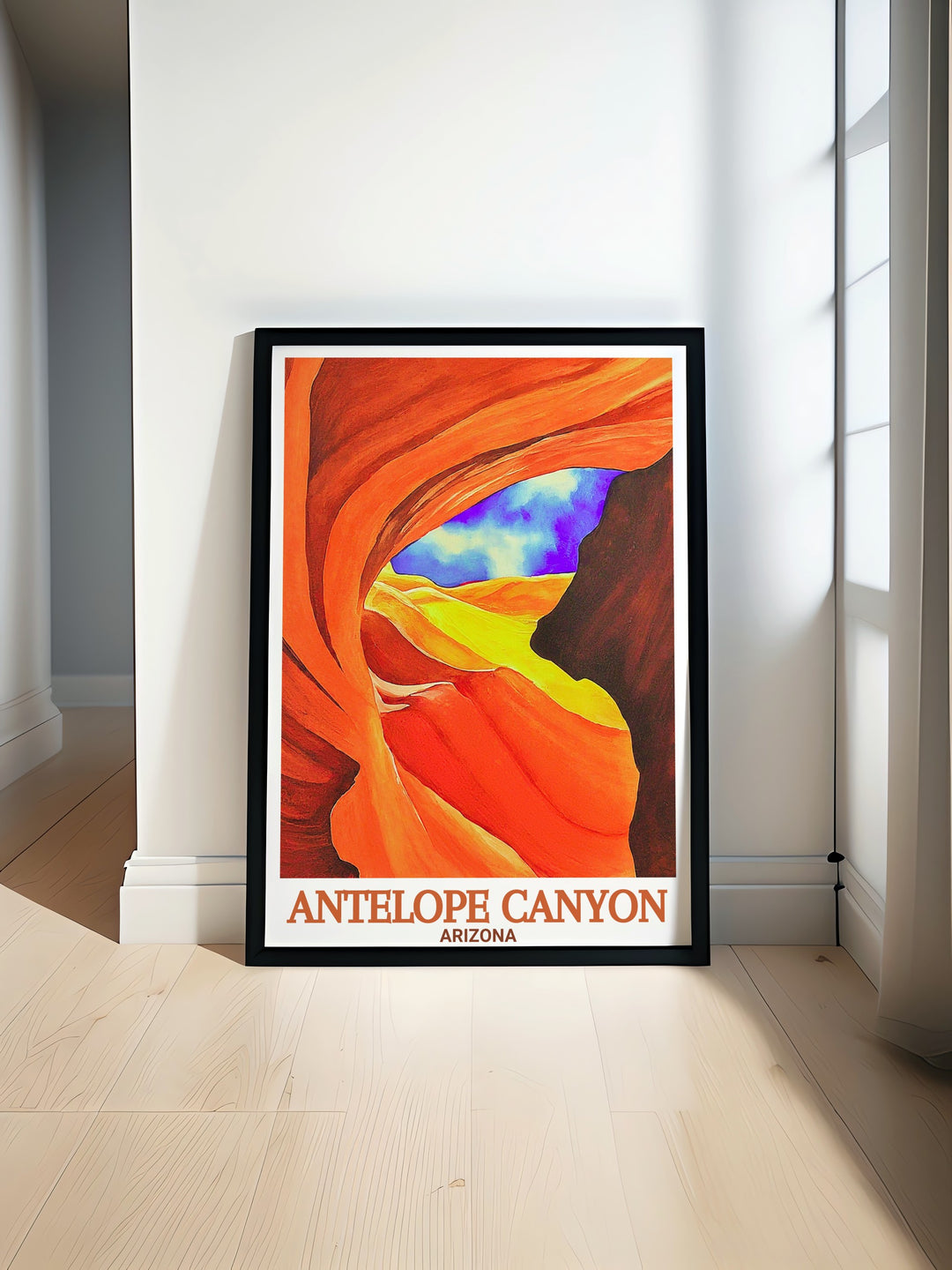 Antelope Canyon art print showcasing the vibrant colors and intricate rock formations of this stunning Arizona landmark perfect for adding a touch of natural beauty to any space or as an Arizona travel gift for art and nature enthusiasts.