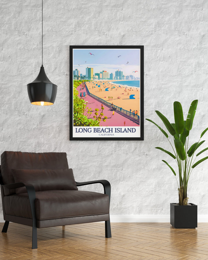 Celebrate the timeless charm of Long Beach Island with this travel poster featuring the famous Long Beach Boardwalk. Perfect as a gift or home décor, this print brings the Jersey Shores vibrant history and modern appeal into any living space.