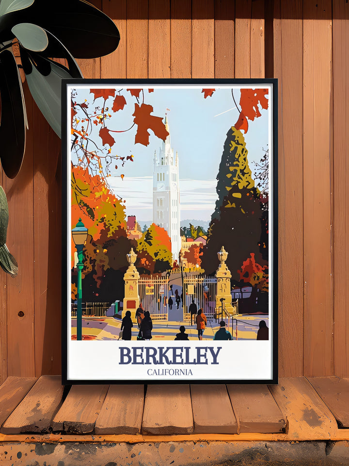 This fine line print of Berkeleys Campanile and San Franciscos skyline is a striking addition to any art collection. Designed to capture the essence of both cities, this colorful poster brings the best of Northern California into your home. Ideal for those with a connection to the Bay Area or as a thoughtful gift for friends and family.