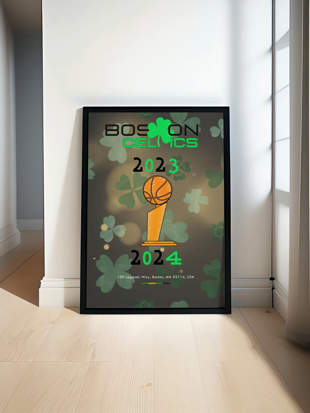 Travel poster featuring Boston Celtics stars Jaylen Brown and Marcus Smart capturing the excitement of TD Garden perfect for fans looking to enhance their space with dynamic Celtics art ideal for gifts for boys and dads