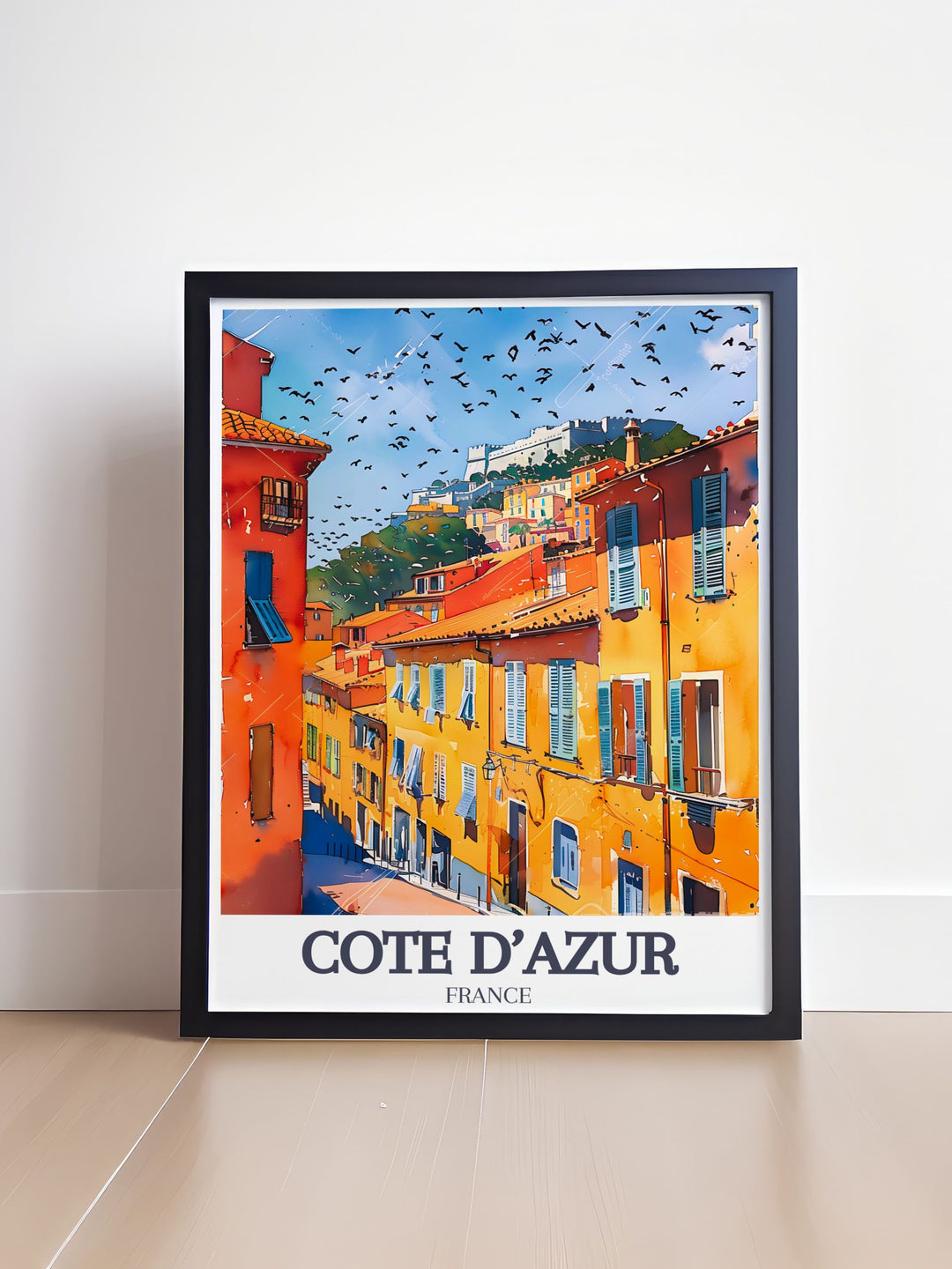 Celebrate the beauty of the French Riviera with this Côte dAzur poster print, showcasing Old Town and the stunning Castle Hill. Whether as a gift or a new addition to your home, this artwork brings the elegance of France into any space.