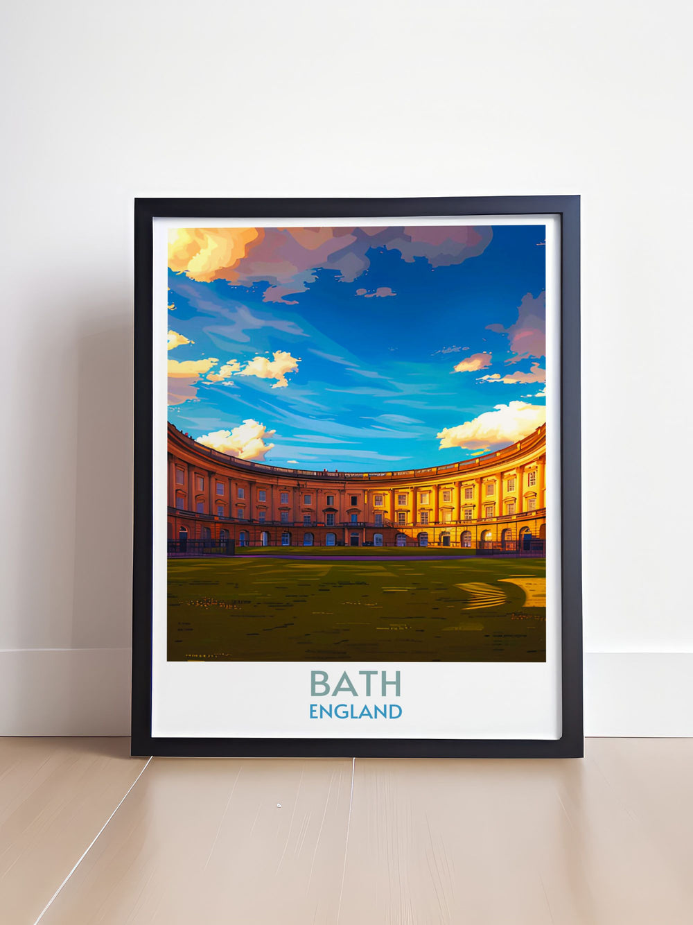 Royal Crescent, Bath artwork, designed to evoke the elegance and history of English travel destinations.