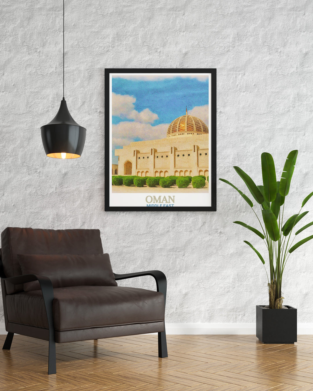 Bring the grandeur of Omans Sultan Qaboos Grand Mosque into your home with this travel poster. The stunning artwork captures the mosques beauty and is a perfect gift for anyone who appreciates Middle Eastern art and architecture.