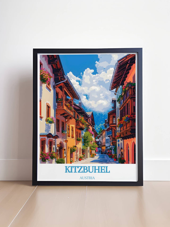 Kitzbuhel old town Modern Prints showcasing the charm of the historic Kitzbuhel old town and the thrill of skiing Austria ideal for stunning living room decor and art collectors