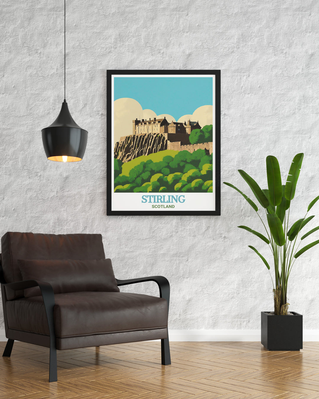 This Scotland travel print captures the imposing Stirling Castle in all its glory. Its rich history and commanding presence make this wall art an ideal addition to your home décor or a thoughtful travel gift for those who love the UK.