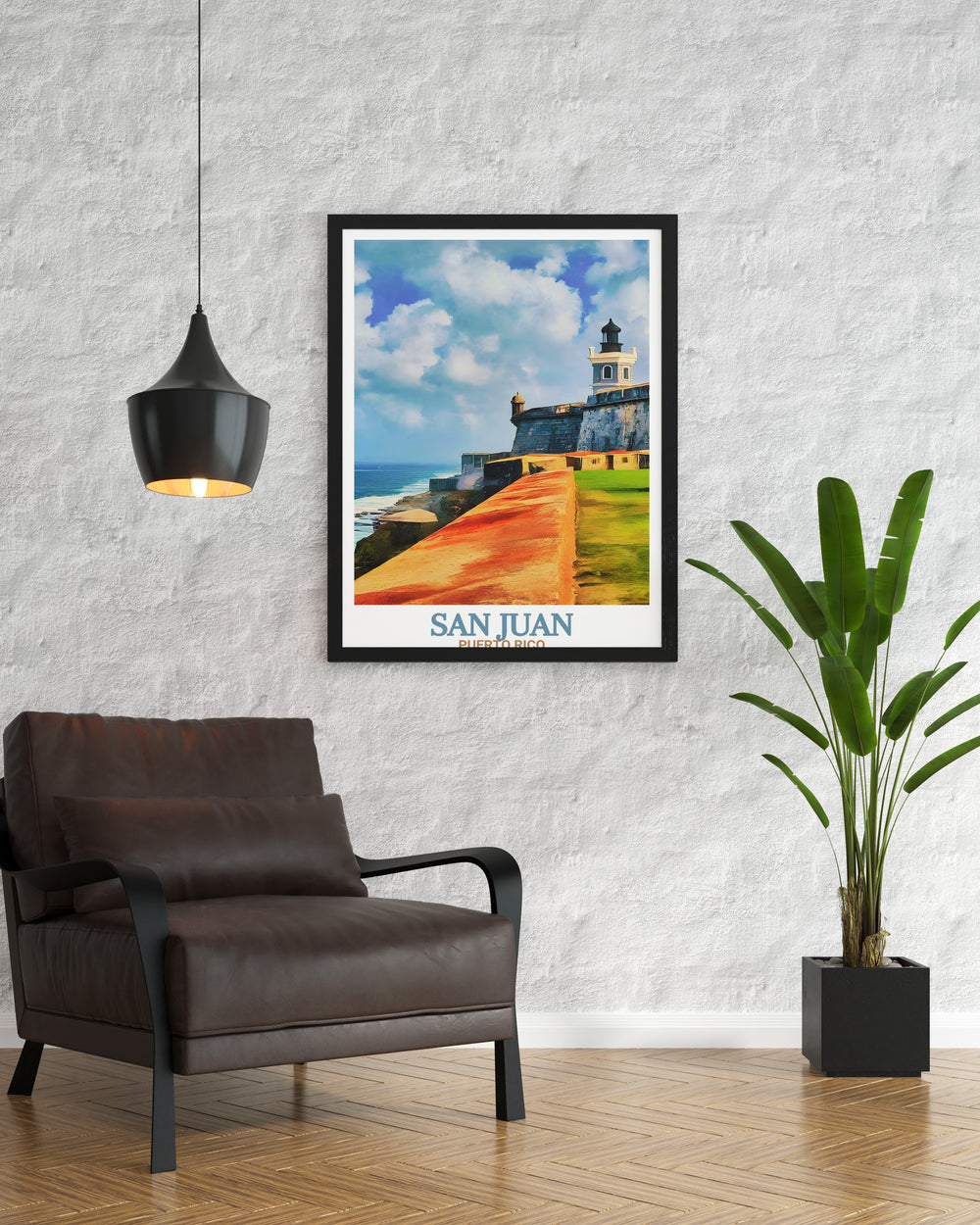 Beautiful Caribbean wall art featuring the iconic Castillo San Felipe del Morro in San Juan Puerto Rico. A stunning travel poster perfect for adding a touch of history and tropical charm to any home or office space.