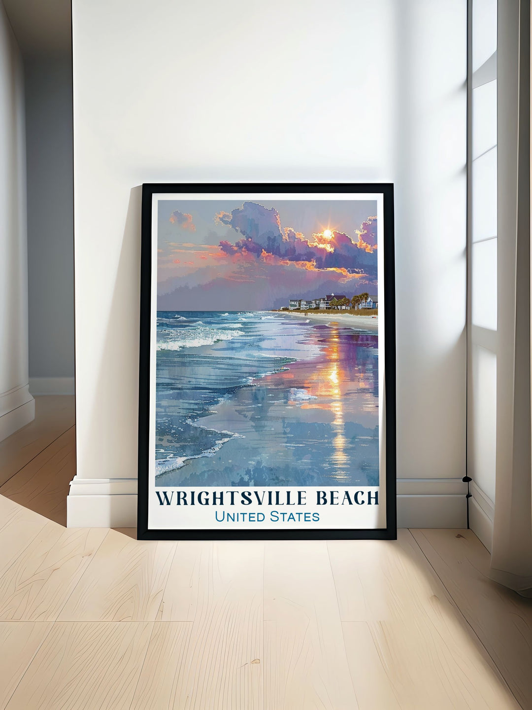 Personalized custom print of Wrightsville Beach, capturing the serene beauty and lively spirit of this coastal gem. Ideal for creating a unique piece of art that reflects your love for North Carolinas pristine beaches and vibrant communities.
