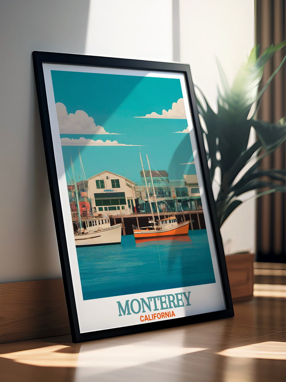 Fishermans Wharf Wall Art captures the essence of Montereys beloved coastal landmark, with its stunning seaside views and vibrant atmosphere. This travel print is perfect for those who love Californias coast and want to add a unique piece to their decor.