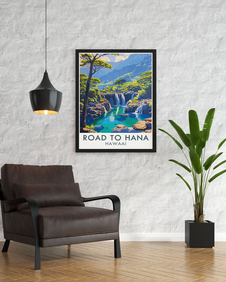 Sacred Pools Modern Prints showcasing the stunning beauty of Hawaiis natural wonders including the famous Road to Hana perfect for living room decor and as a unique travel gift for art enthusiasts