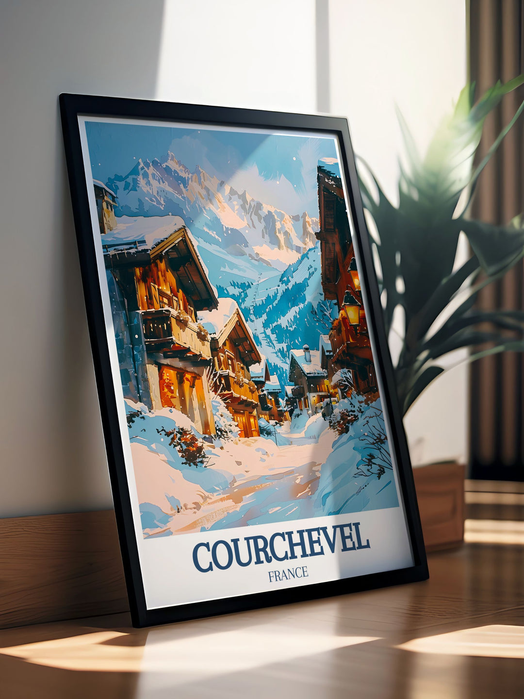 This poster showcases the majestic slopes of Courchevel 1850 and the charming alpine architecture, adding a unique touch of Frances historical and natural beauty to your living space.