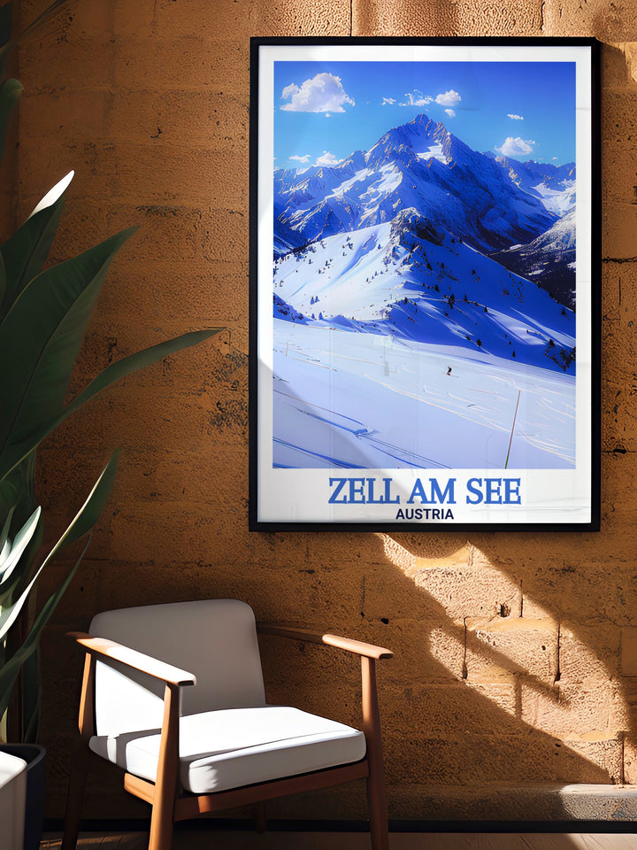 Schmittenhohe Mountain perfect wall decor print capturing the majestic beauty of the Austrian Alps ideal for creating a stylish and serene living environment