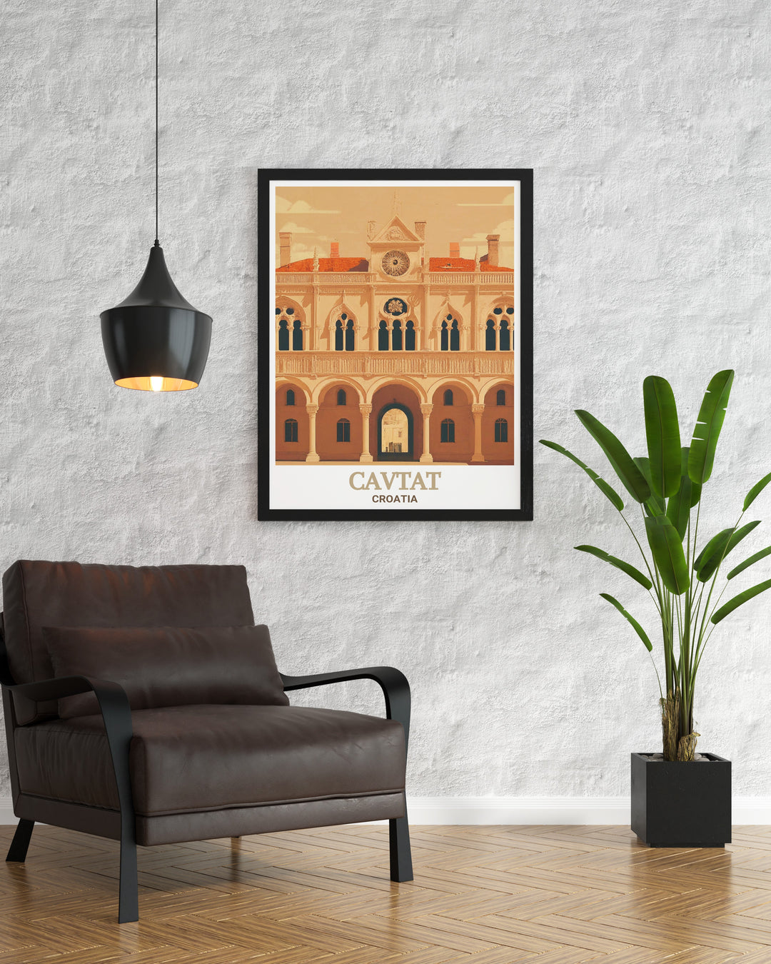 This framed art of Cavtats Rectors Palace offers a serene depiction of the Croatian coastal town, perfect for anyone who admires Mediterranean architecture and the timeless beauty of Europes seaside towns.