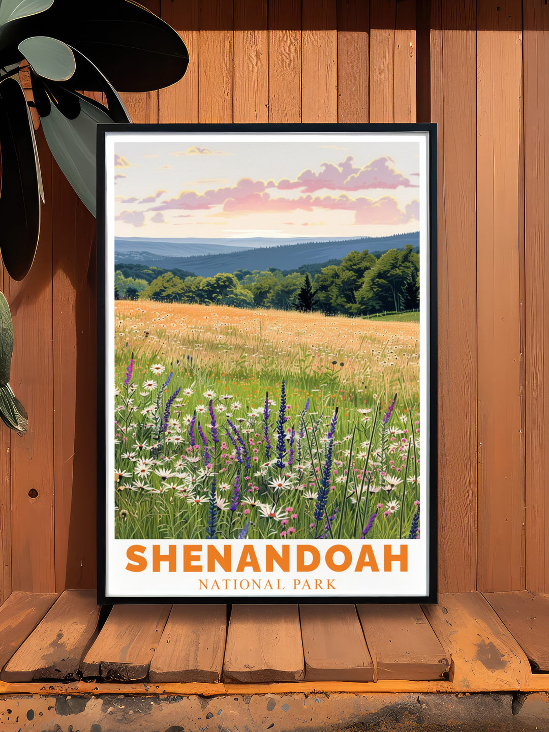 Capture the beauty of Shenandoahs Skyline Drive with this travel poster. Featuring the majestic views of Big Meadows, this artwork is perfect for those who love to explore the great outdoors or enjoy the peacefulness of nature.