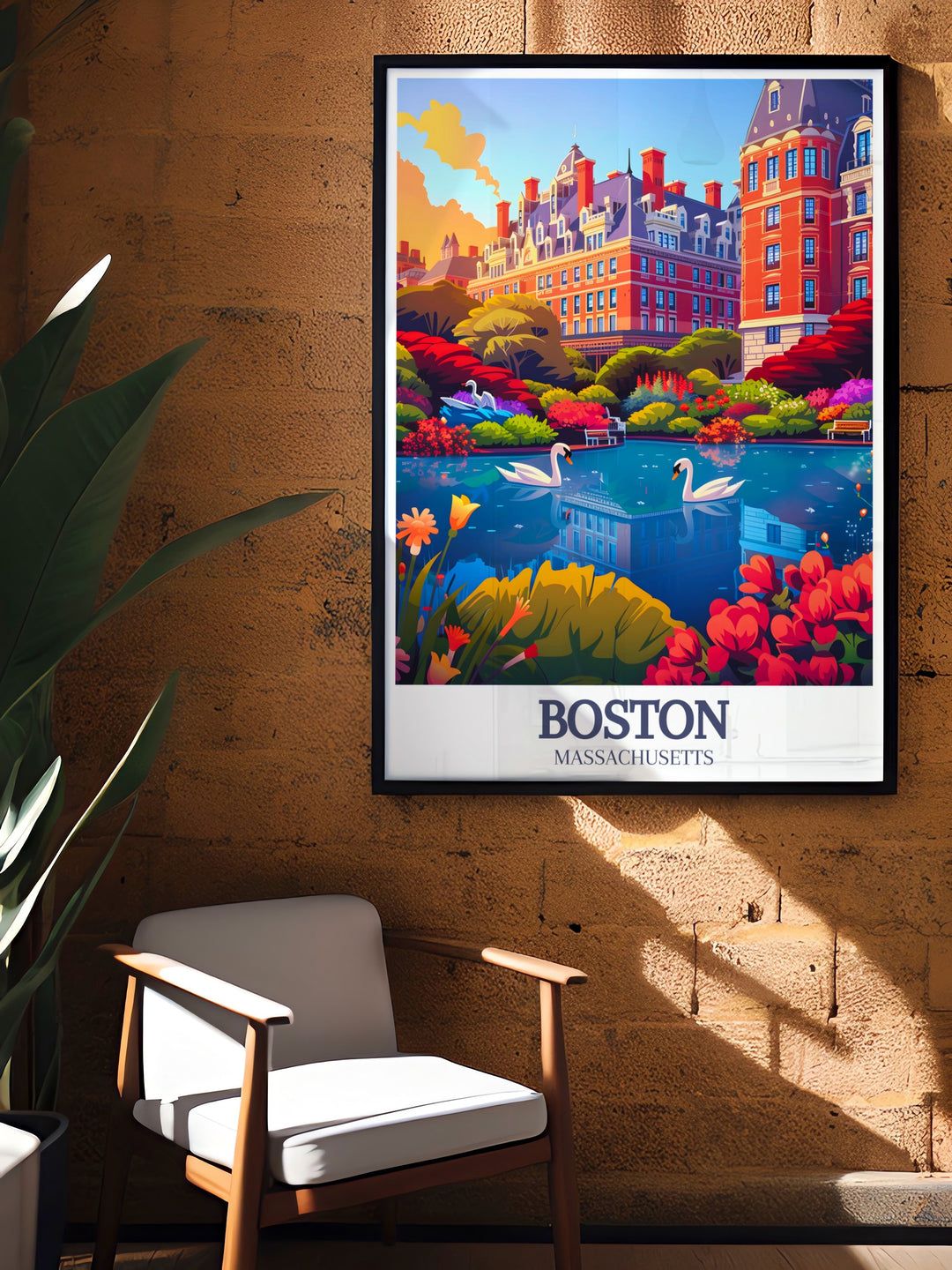 Boston Art Print showcases the peaceful Boston Public Garden and the lively streets of Downtown Boston. This canvas art beautifully balances nature with urban energy, creating a perfect representation of the city for lovers of travel prints and cityscapes.