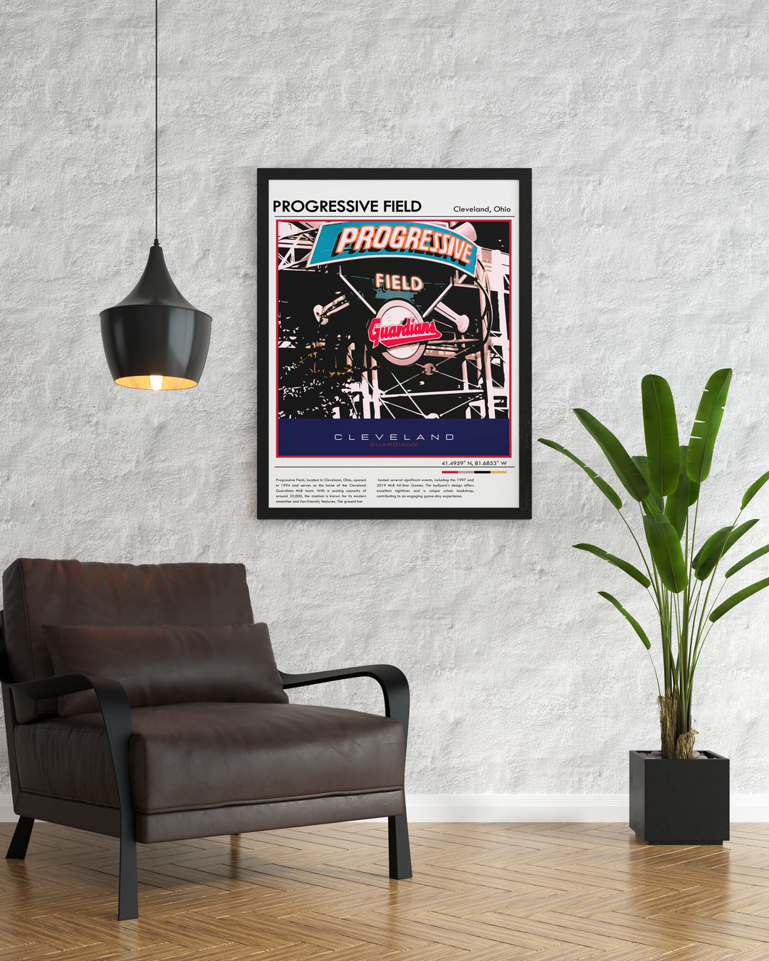 Guardians art print showing Progressive Field in classic retro MLB style perfect for Cleveland baseball fans