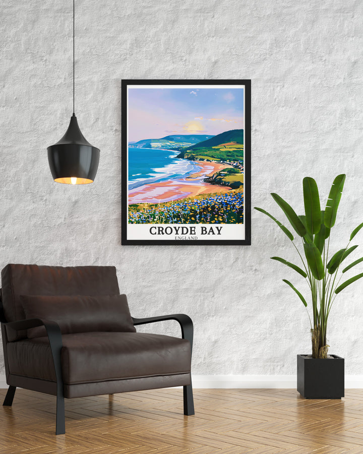 This Croyde Bay poster print captures the stunning coastal views of North Devon, including the iconic Baggy Point. Perfect for beach lovers and travelers, this print brings the beauty of Croyde Bay Beach into your home decor, making it an ideal gift or keepsake.