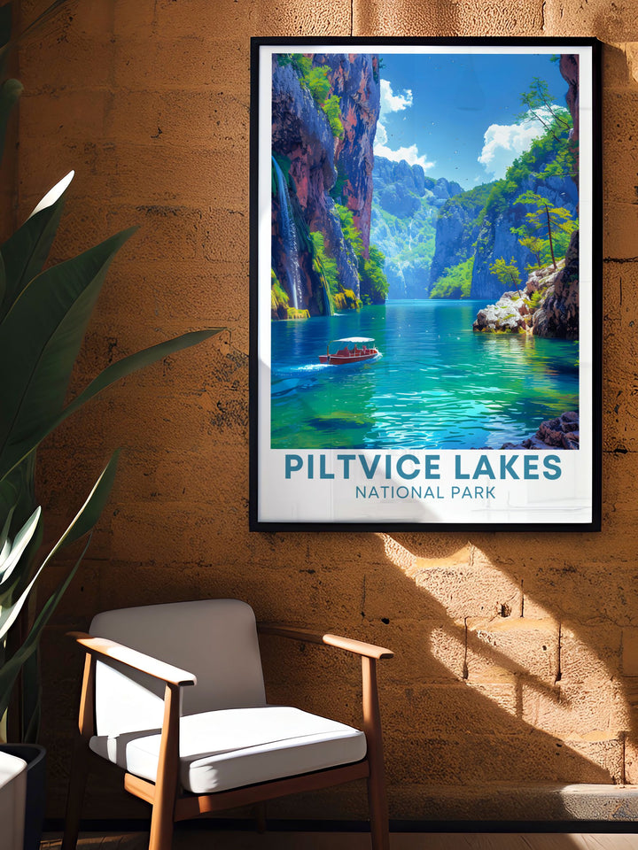 Vintage Kozjak Lake print offering a timeless depiction of Plitvice Lakes this poster brings the charm of Croatias natural beauty into your home decor a great choice for those who love vintage style art and scenic landscapes