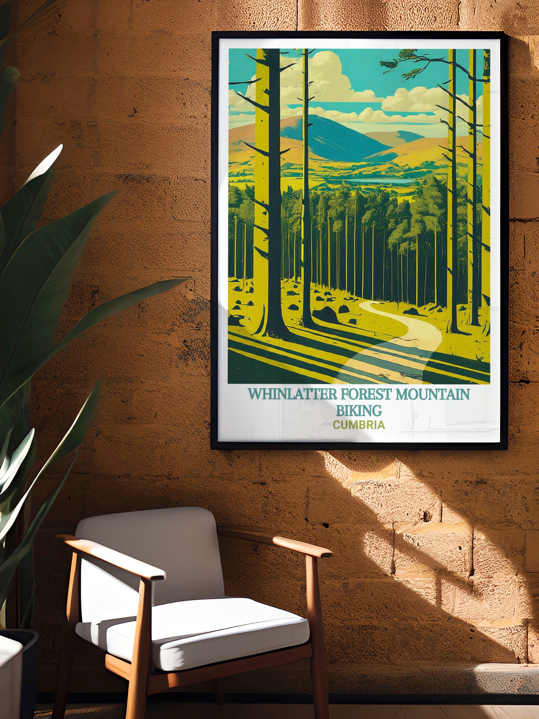 Cumbria vintage poster showcases the timeless beauty of the Lake District, with its rolling hills and famous biking trails like those in Whinlatter Forest. Perfect for collectors of travel art, this piece captures the adventurous spirit of the region.