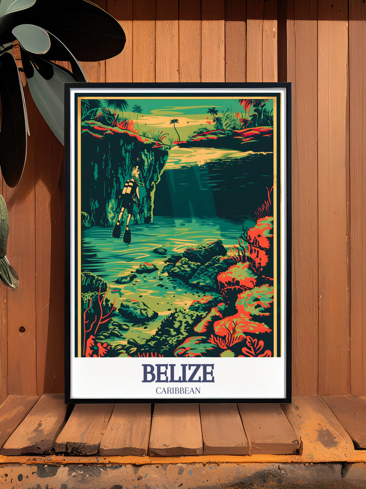 Blue Hole Belize Barrier Reef artwork showcasing the natural beauty and cultural charm of the Caribbean ideal for those who appreciate high quality art and the vibrant energy of tropical destinations