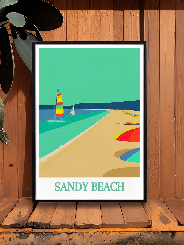 Stunning Sandy Beach Park Artwork capturing the beauty of coastal landscapes with colorful accents and intricate details ideal for enhancing your home decor and adding a touch of seaside charm