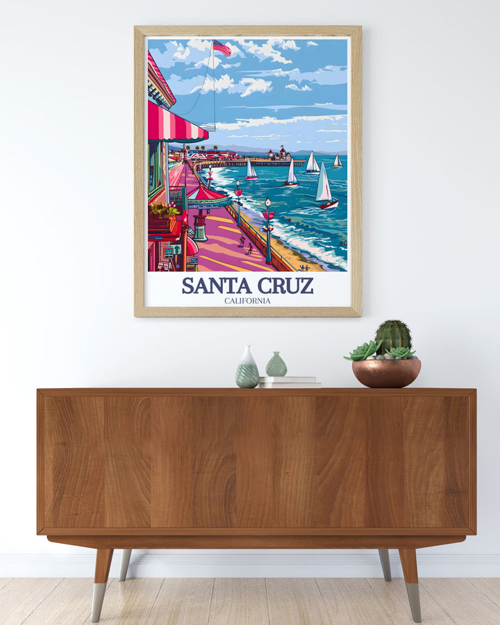 Santa Cruz Wharf and Santa Cruz Beach Boardwalk stunning prints capturing iconic scenes perfect for California décor lovers modern Santa Cruz artwork ideal for wall décor in living rooms bedrooms or offices.