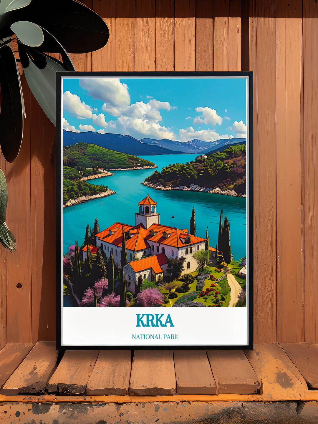 Krka National Park print of Visovac Island highlighting the stunning lake and natural beauty perfect as a unique gift or home decoration