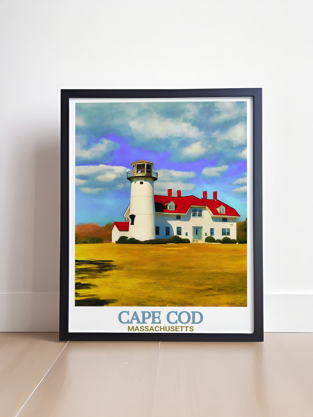 This Cape Cod poster print showcases the iconic Chatham Lighthouse, offering a beautiful depiction of one of Massachusetts most famous landmarks. Perfect for those who love coastal decor and maritime history, this print brings the charm of Cape Cod into any room.