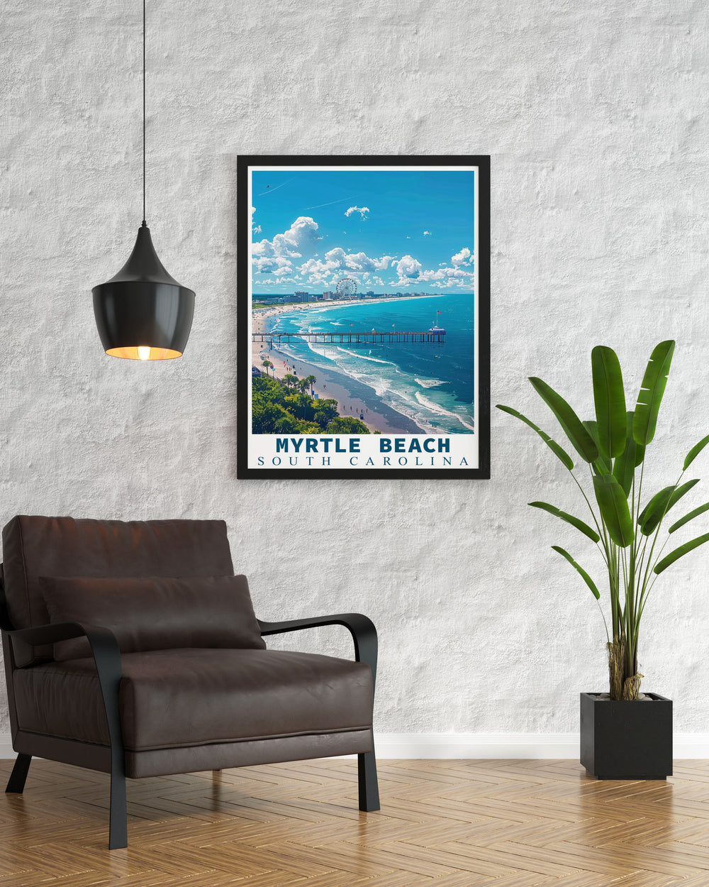 Elegant Myrtle Beach Art showcasing the beauty of the coastal city with a botanical garden element ideal for modern decor