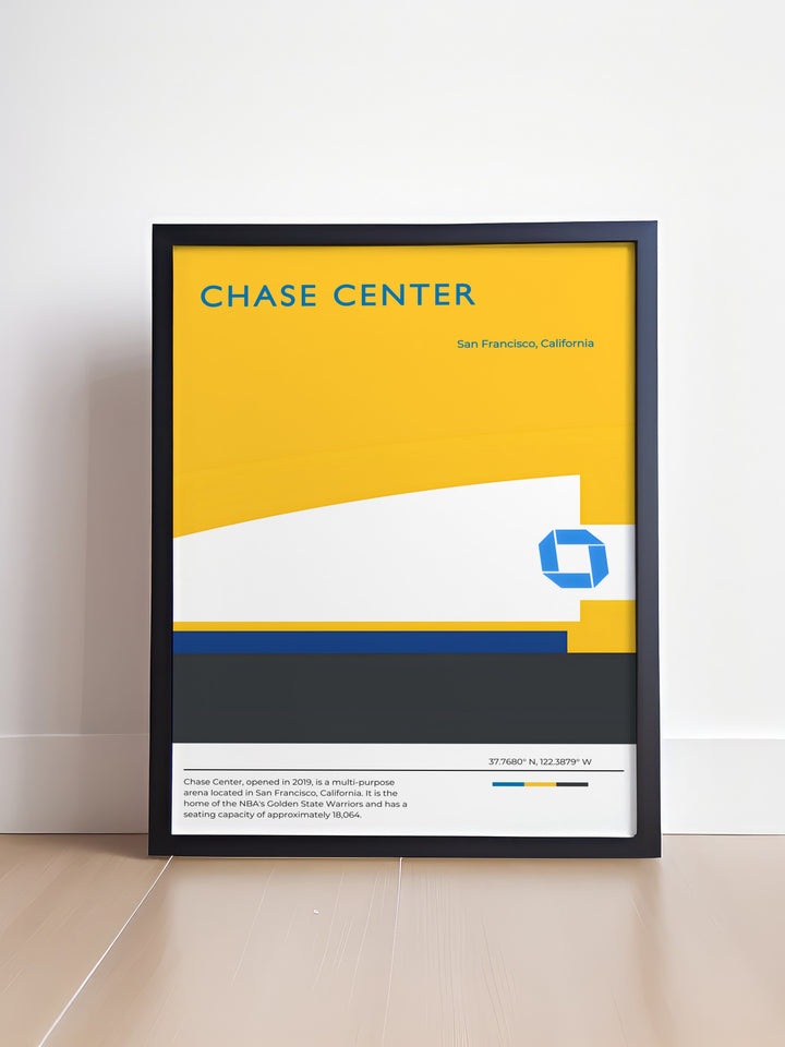 Bold Chase Center Modern Prints showcasing the home court of the Golden State Warriors in San Francisco a stylish and dynamic piece of wall art ideal for sports lovers and basketball fans perfect for birthday gifts or dorm room decor.