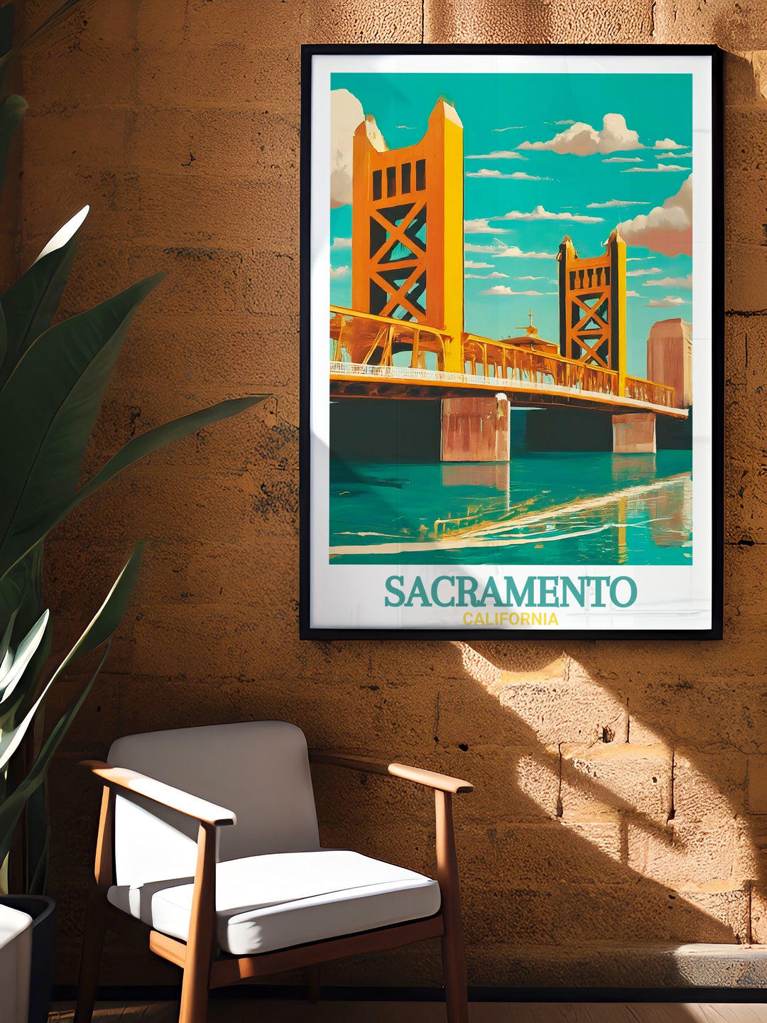 Modern Sacramento Print showcasing Tower Bridge in a fine line street map design bringing a touch of sophistication and elegance to your home decor a perfect addition to any room