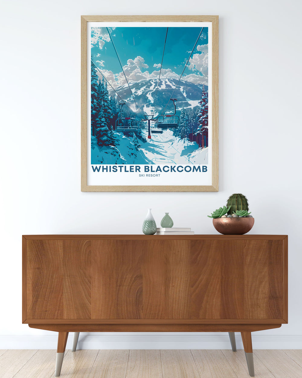 Whistler peak chair lifts print showcasing the vibrant energy of Whistler Canada. This beautiful skiing artwork captures the excitement of the Whistler Ski Resort and is ideal for anyone who loves snowboarding and breathtaking mountain views.