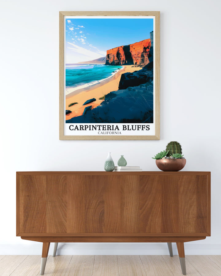 Bring the beauty of the Santa Barbara South Coast and Santa Barbara Channel into your home with this Carpinteria Bluffs art print a stunning representation of Californias coastal charm perfect for enhancing any living space with elegance and tranquility