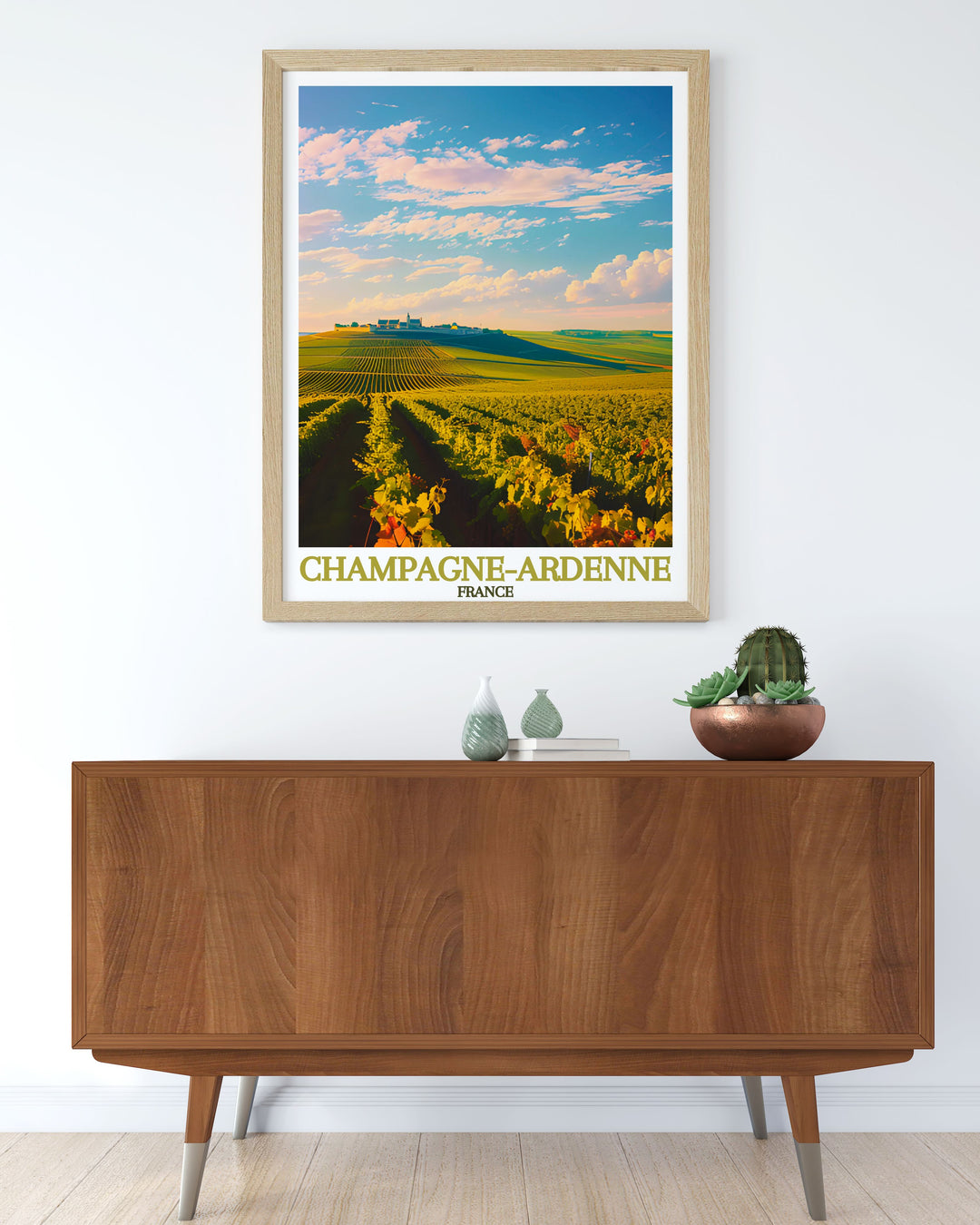 France travel print featuring the picturesque Montagne de Reims and its charming surroundings. This modern art piece is ideal for adding a touch of French elegance to your home, making it a great gift for any occasion.